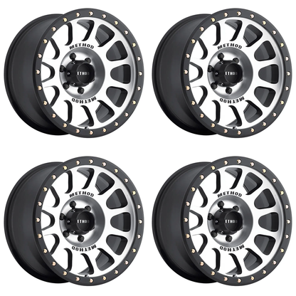 (set of 4) Method MR305 NV Machined - Matte Black Lip | 16x8" +0mm | 6x5.5in Wheel