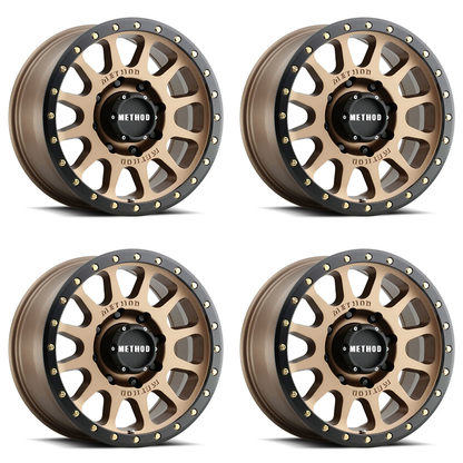 (set of 4) Method MR305-HD NV Bronze - Matte Black Lip | 18x9" +18mm | 8x6.5in Wheel