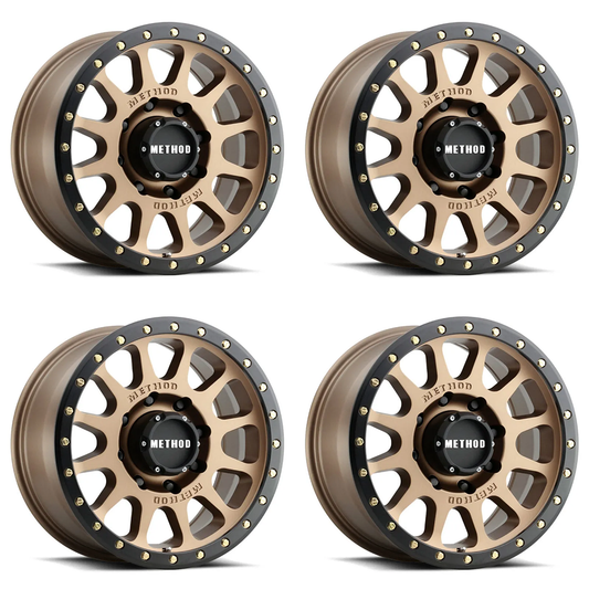 (set of 4) Method MR305-HD NV Bronze - Matte Black Lip | 18x9" +18mm | 8x6.5in Wheel