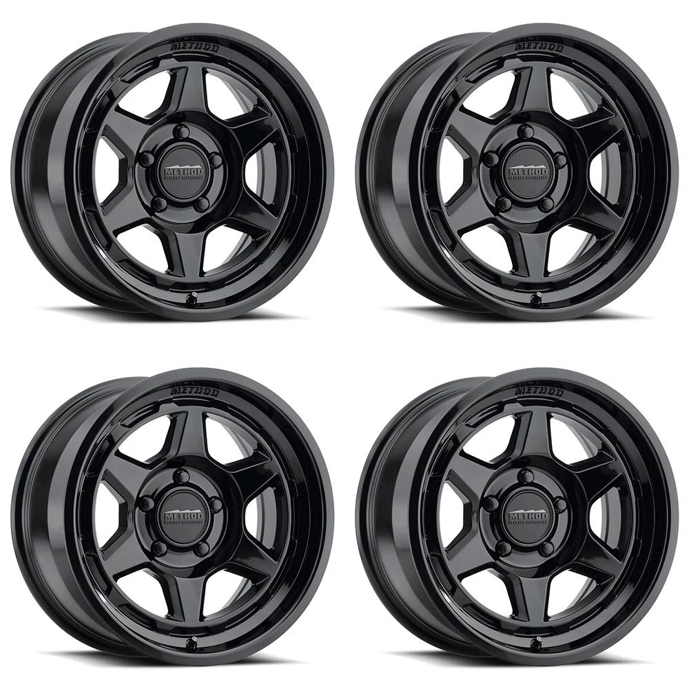 (set of 4) Method MR708 Gloss Black | 17x9" -38mm | 5x4.5in Wheel