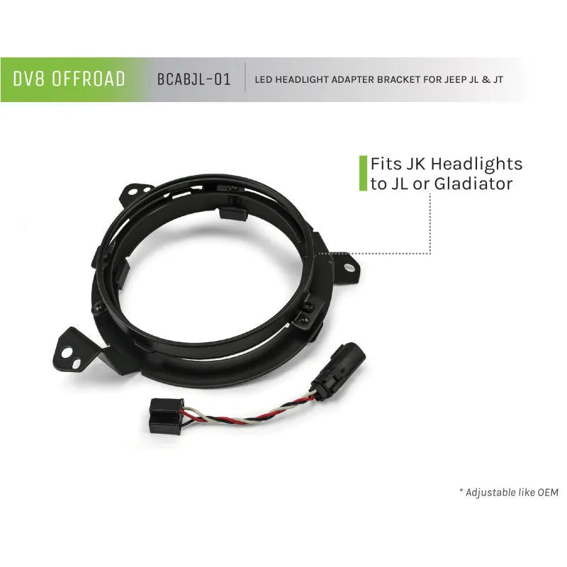 DV8 Offroad Jeep JL/Gladiator 7in Headlight Adapter Kit | Plug & Play, Adjustable (BCABJL-01)