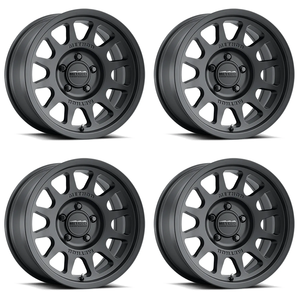 (set of 4) Method MR703 Matte Black | 16x6" +68mm | 5x130mm Wheel