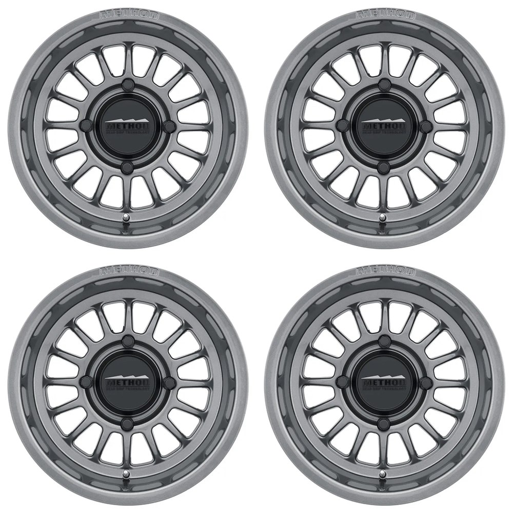 (set of 4) Method MR411 UTV Bead Grip Gloss Titanium | 15x7" +13mm | 4x156mm Wheel