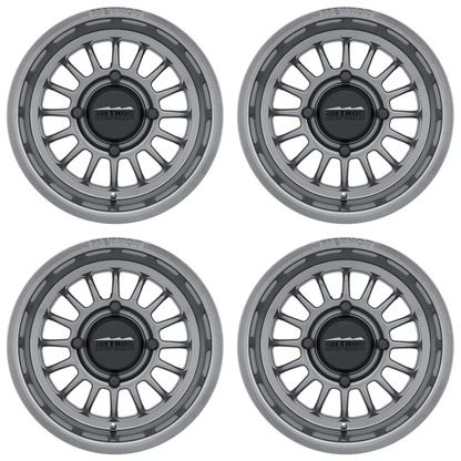 (set of 4) Method MR411 UTV Bead Grip Gloss Titanium | 15x7" +13mm | 4x156mm Wheel