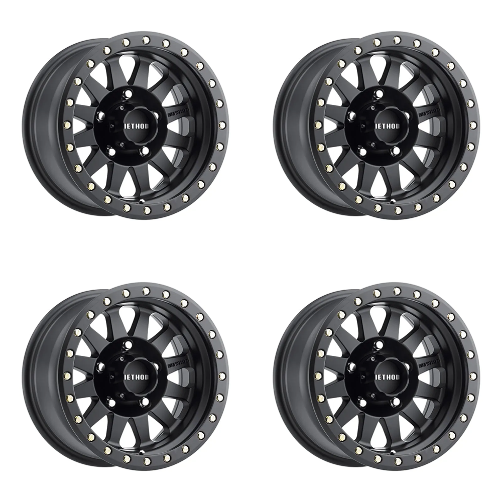 (set of 4) Method MR304 Double Standard Matte Black | 15x8" -24mm | 5x5.5in Wheel