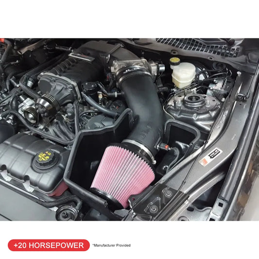 JLT 15-17 Ford Mustang GT (w/Roush/VMP Supercharger) Blk Tex CAI Kit w/Red Filter - Tune Req