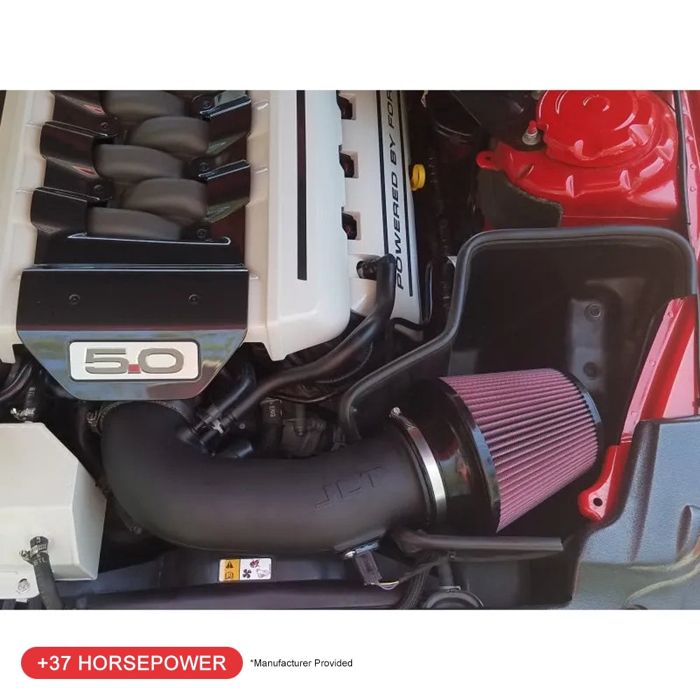 JLT 15-17 Ford Mustang GT Black Textured Cold Air Intake Kit w/Red Filter - Tune Req