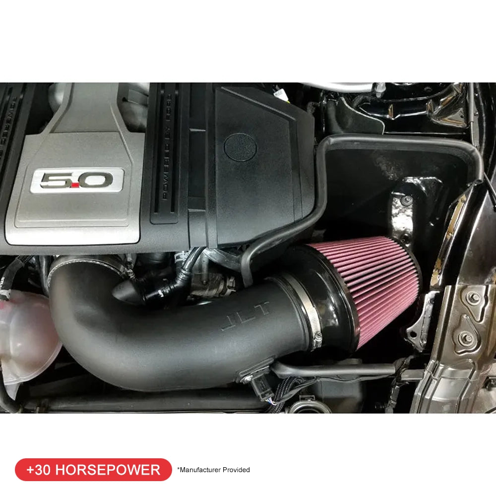 JLT 18-21 Ford Mustang GT Black Textured Cold Air Intake Kit w/Red Filter - Tune Req