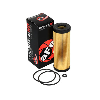 aFe PROGUARD Oil Filter 4 Pack | Ford Edge, F-150, Mustang, Lincoln, Fusion, Bronco (44-LF034-MB)