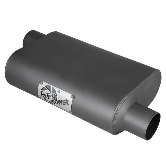 aFe Alum Steel Muffler | Universal (49M00003) (2-1/2in In/Out, Baffled, Offset/Offset, 13inL x10inW x4inH)