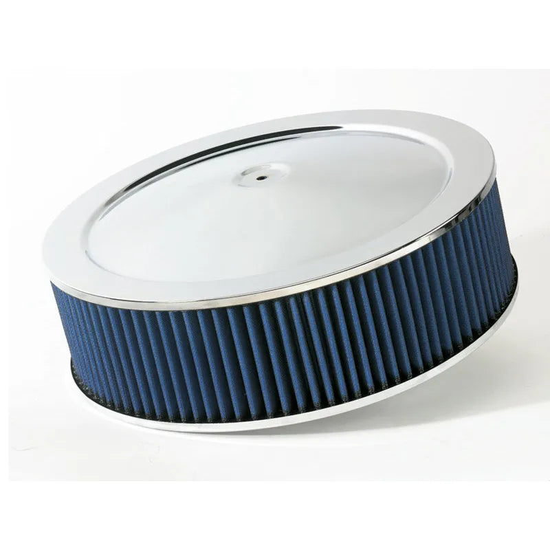 aFe MagnumFLOW Air Filters Round Racing P5R A/F Chrome Assy 14x4: Blk/Blue E/M