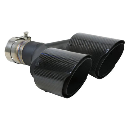 aFe Takeda 2.5in 304 Stainless Steel Clamp-on Exhaust Tip Driver side 2.5in Inlet 4in Dual-Carbon