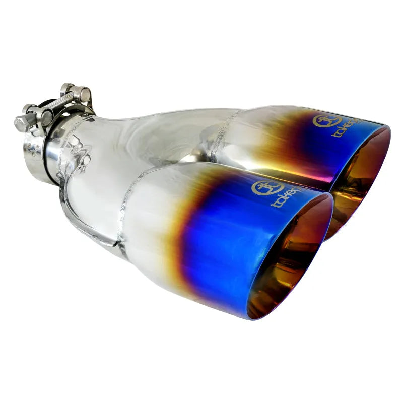 aFe Takeda 2.5in 304 Stainless Steel Clamp-on Exhaust Tip Passenger Side 2.5in Inlet 4inDual - Blue
