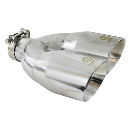 aFe Takeda 2.5in 304 Stainless Steel Clamp-on Tip Passenger Side 2.5in Inlet 4inDual - Polished