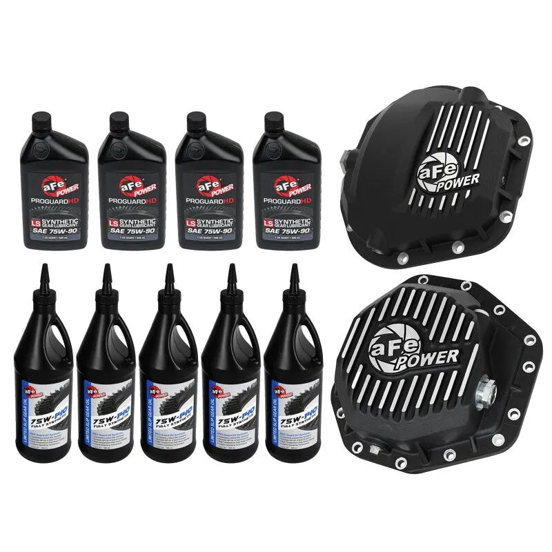 aFe Power Front/Rear Diff Cover Kit w/ Oil 17-22 Ford Diesel V8 (Dana Super 60 & Dana M275-14)
