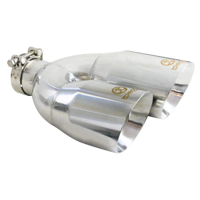 aFe Takeda 2.5in 304 Stainless Steel Clamp-on Exhaust Tip Drivers Side 2.5in Inlet 4inDual- Polished