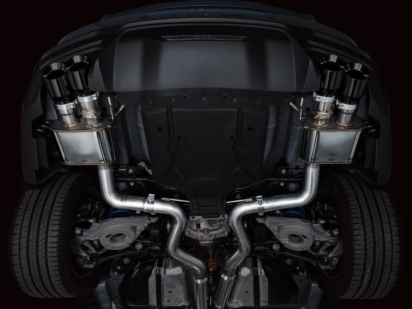 AWE Tuning AWE SwitchPath Exhaust for S650 Mustang GT Coupe - Quad Diamond Black Tips - 3025-43650