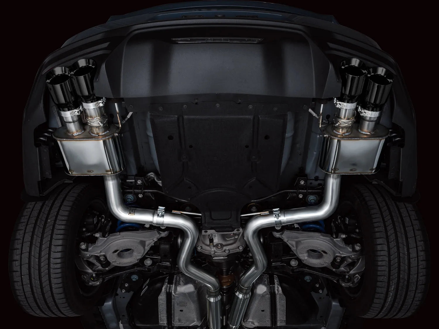 AWE Tuning AWE SwitchPath Exhaust for S650 Mustang GT Coupe - Quad Diamond Black Tips - 3025-43650