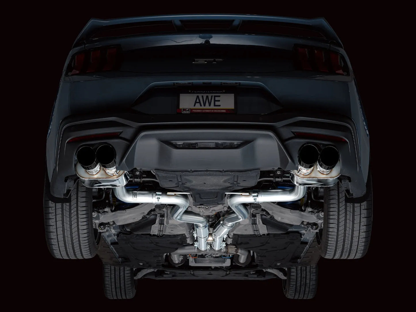 AWE Tuning AWE SwitchPath Exhaust for S650 Mustang GT Coupe - Quad Diamond Black Tips - 3025-43650