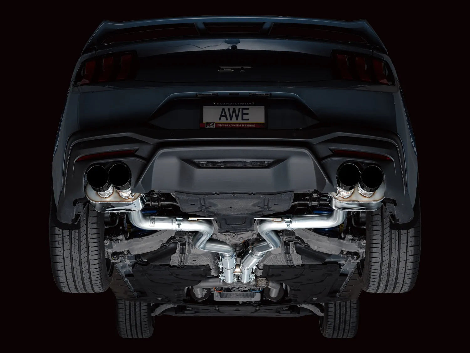 AWE Tuning AWE SwitchPath Exhaust for S650 Mustang GT Coupe - Quad Diamond Black Tips - 3025-43650