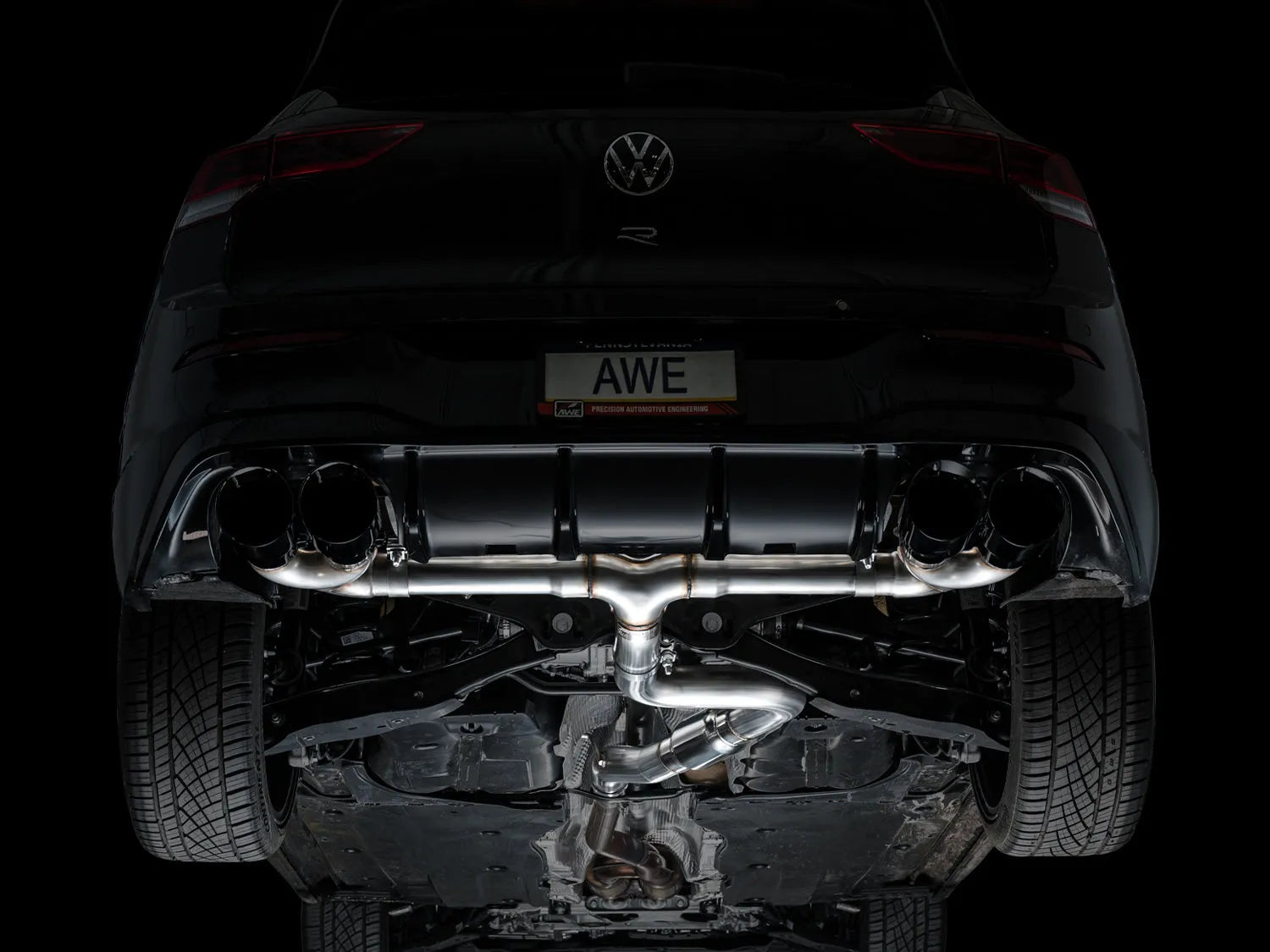 AWE Tuning MK8 Volkswagen Golf R 3in Track Edition Quad Exhaust - Diamond Black Tips (3020-43658)