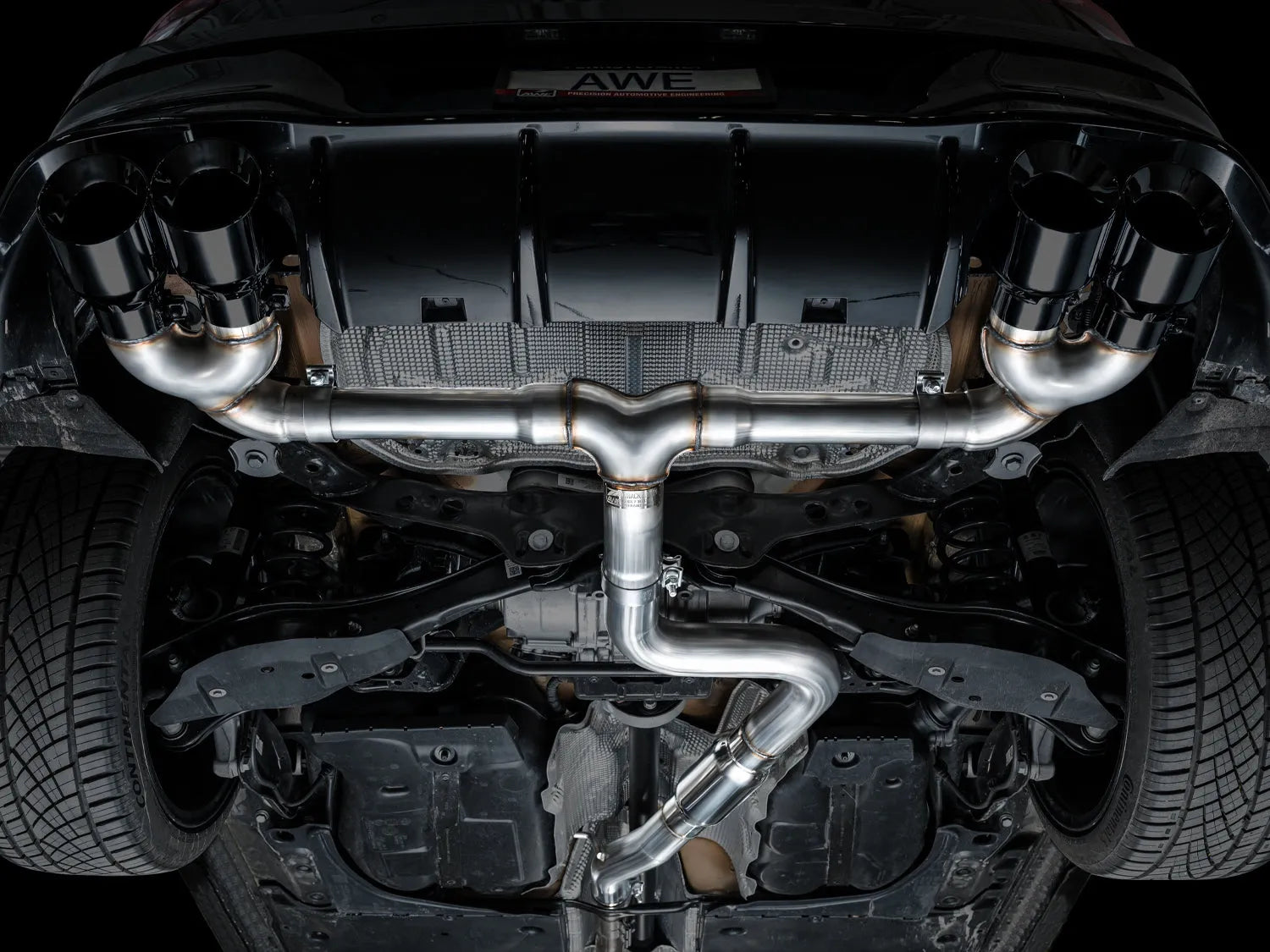 AWE Tuning MK8 Volkswagen Golf R 3in Track Edition Quad Exhaust - Diamond Black Tips (3020-43658)