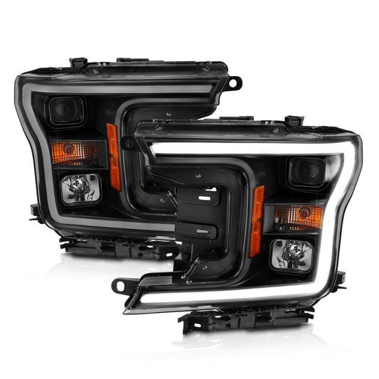 ANZO Projector Headlight Set w/Halo Plank Style Black Amber | Ford F-150 (18-19) (111467)