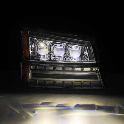 AlphaRex 03-06 Chevrolet Silverado/02-06 Avalanche (without body cladding) NOVA-Series LED Projector Headlights Chrome