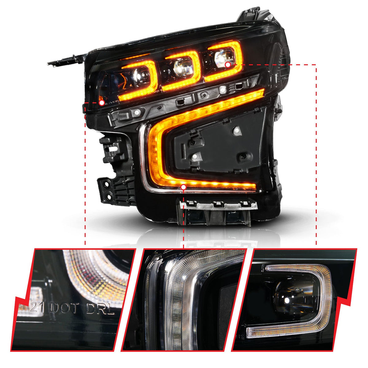 ANZO 21-24 Chevy Suburban/Tahoe Z-Series Full LED Proj Headlight Black DRV | Suburban/Tahoe (111642X-L)