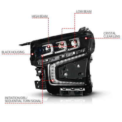 ANZO 21-24 Chevy Suburban/Tahoe Z-Series Full LED Proj Headlight Black DRV | Suburban/Tahoe (111642X-L)