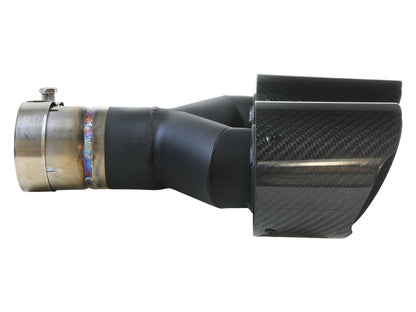 aFe Takeda 2.5in 304 Stainless Steel Clamp-on Exhaust Tip Driver side 2.5in Inlet 4in Dual-Carbon