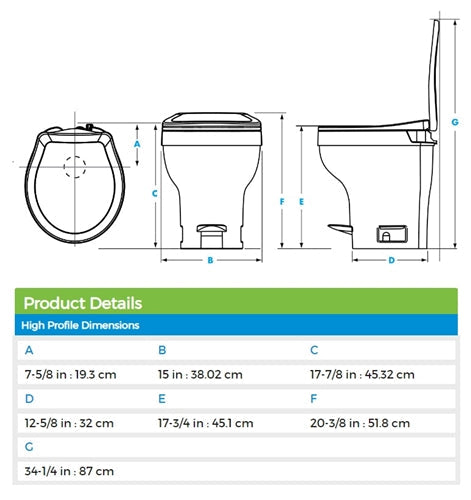 Thetford | Aqua-Magic VI Hi RV Toilet with Foot Flush | 31835 | White