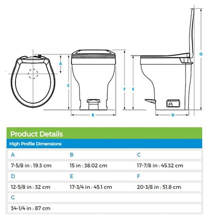 Thetford | Aqua-Magic VI Hi RV Toilet with Foot Flush | 31835 | White