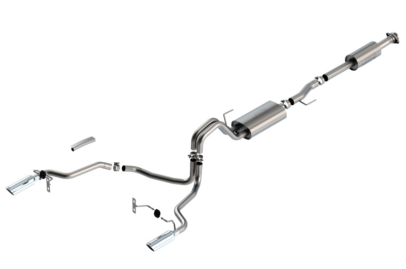 Borla 3" into dual 2.25" Cat-Back System | Ford F-150 (21) 5.0L | Split Rear Exit Bright Chrome Tips Touring