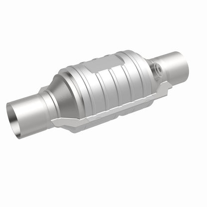 MagnaFlow Univ Conv 2in In/Out Ctr/Ctr Round 9in Body L x 5.125in W x 13in Overall L Single O2 Port