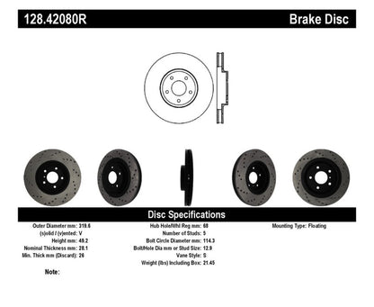 Stoptech 128.42080R Sport Cross-Drilled Disc Brake Rotors For Nissan Altima
