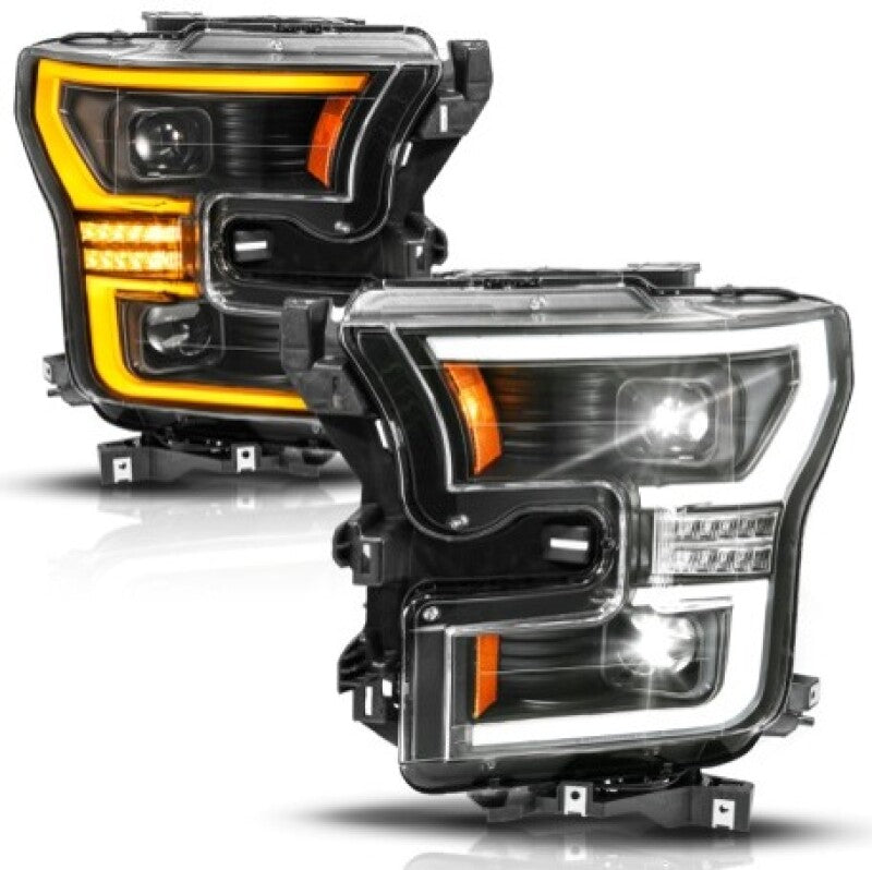 ANZO Full LED Proj Headlights Init/SeqSig Black Pair | Ford F-150 (15-17) (111630A)