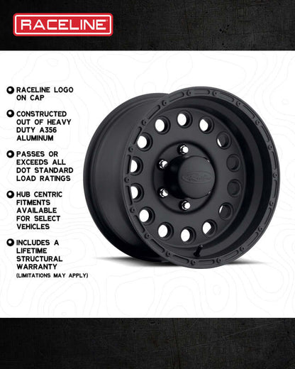 (set of 4) Raceline 887 Rock Crusher Satin Black | 17x9" +0mm | 6x139.7mm Wheel
