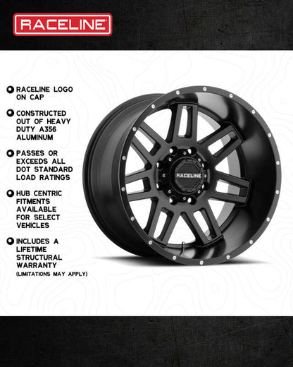 (set of 4) Raceline 931 Injector Satin Black | 17x8.5" +18mm | 6x139.7/6x135mm Wheel