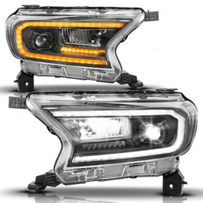 ANZO Full LED Proj Headlights Init/DRL/SeqSig Black Pair | Ford Ranger (19-23) (111632A)