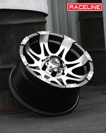 (set of 4) Raceline 982 Raptor Black & Machined | 18x9" +25mm | 6x135mm Wheel