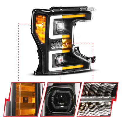 ANZO 20-22 Ford Super Duty Halogen Z-Series Full LED Proj Headlight SeqSig Pass Side (111620X-R)