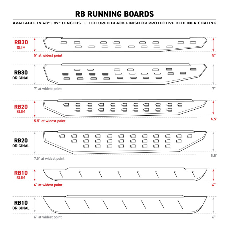 Go Rhino RB10 Slim Running Boards | Universal 68in (Fits 2DR) Bedliner Coating (630068ST)