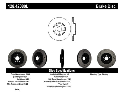 Stoptech 128.42080L Sport Cross-Drilled Disc Brake Rotors For Nissan Altima