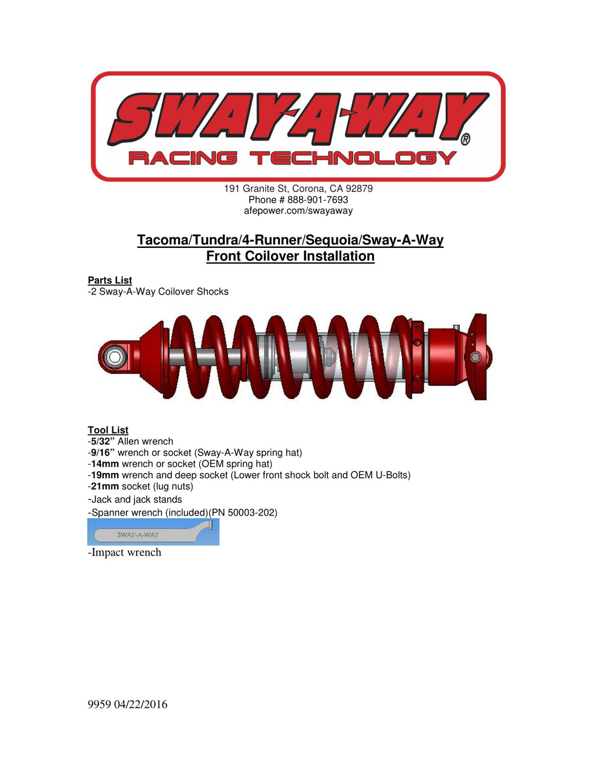aFe 2.5in Front Coilover Kit | Toyota Tundra (00-06) (101-5600-05)