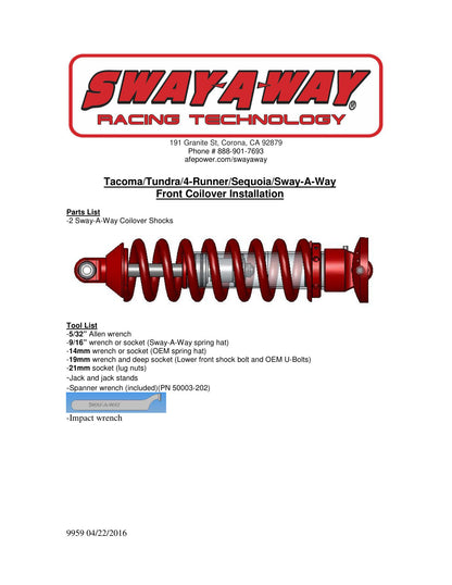 aFe 2.5in Front Coilover Kit | Toyota Tundra (00-06) (101-5600-05)