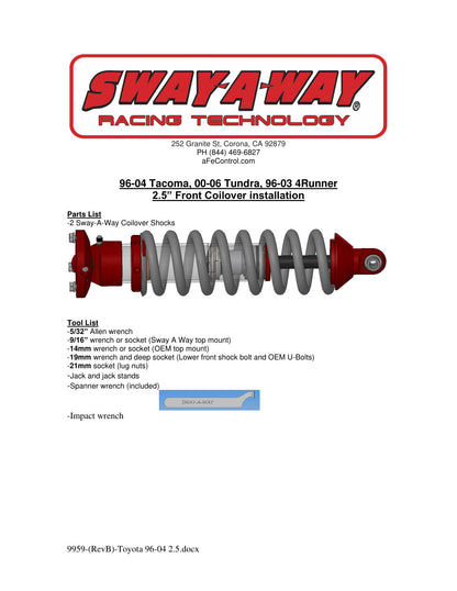 aFe 2.5in Front Coilover Kit | Toyota 4Runner (96-02) (101-5600-07)