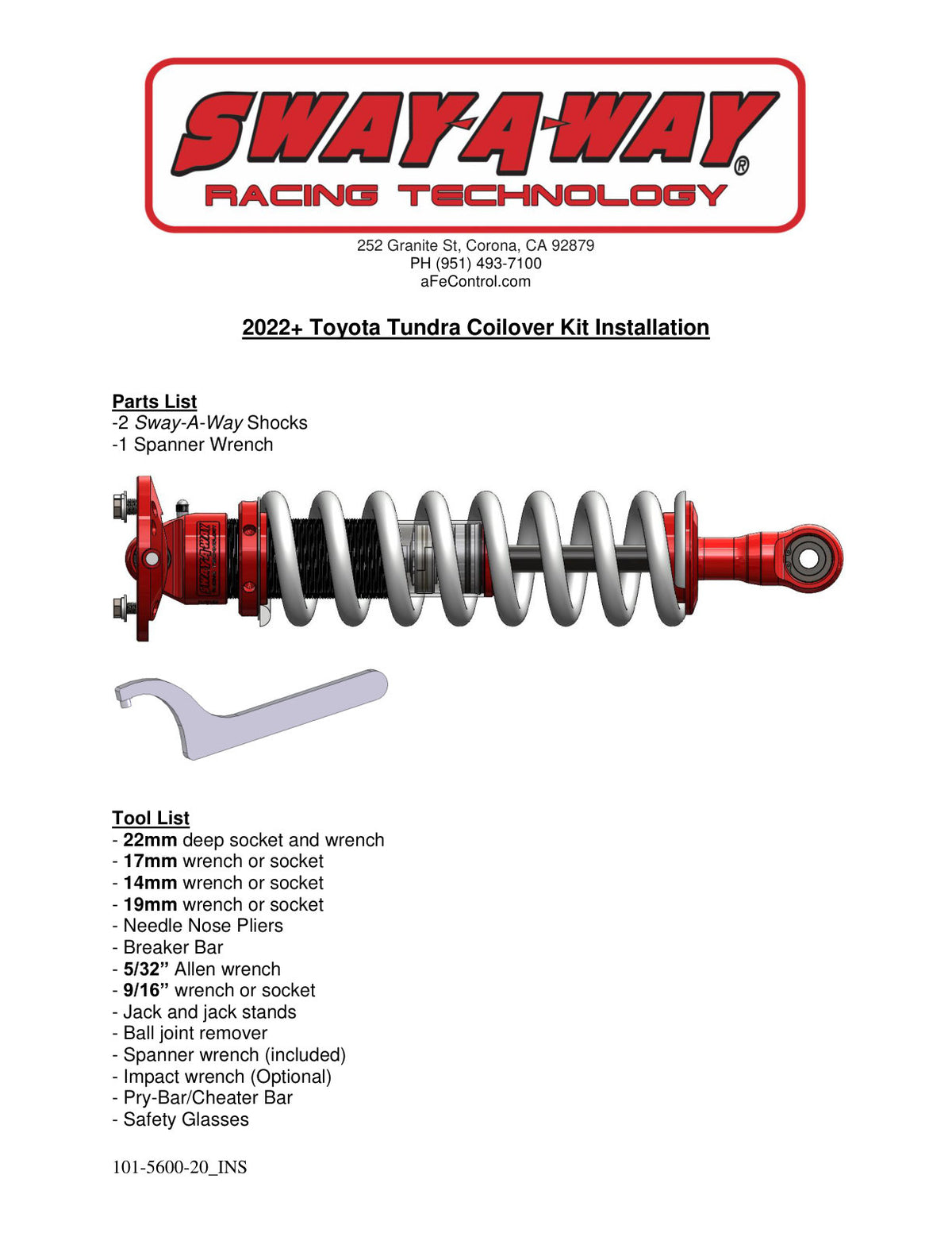 aFe 2.5in Adjustable Front Coilover Kit | Toyota Tundra V6 3.4L (22-23) (101-5600-20)