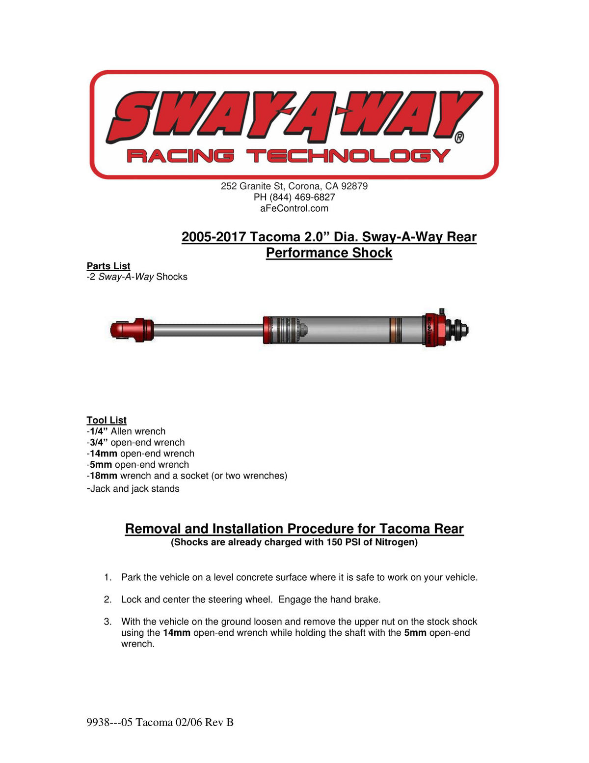 aFe 2.0in Rear Shock Kit | Toyota Tacoma (05-17) (102-0052-01)