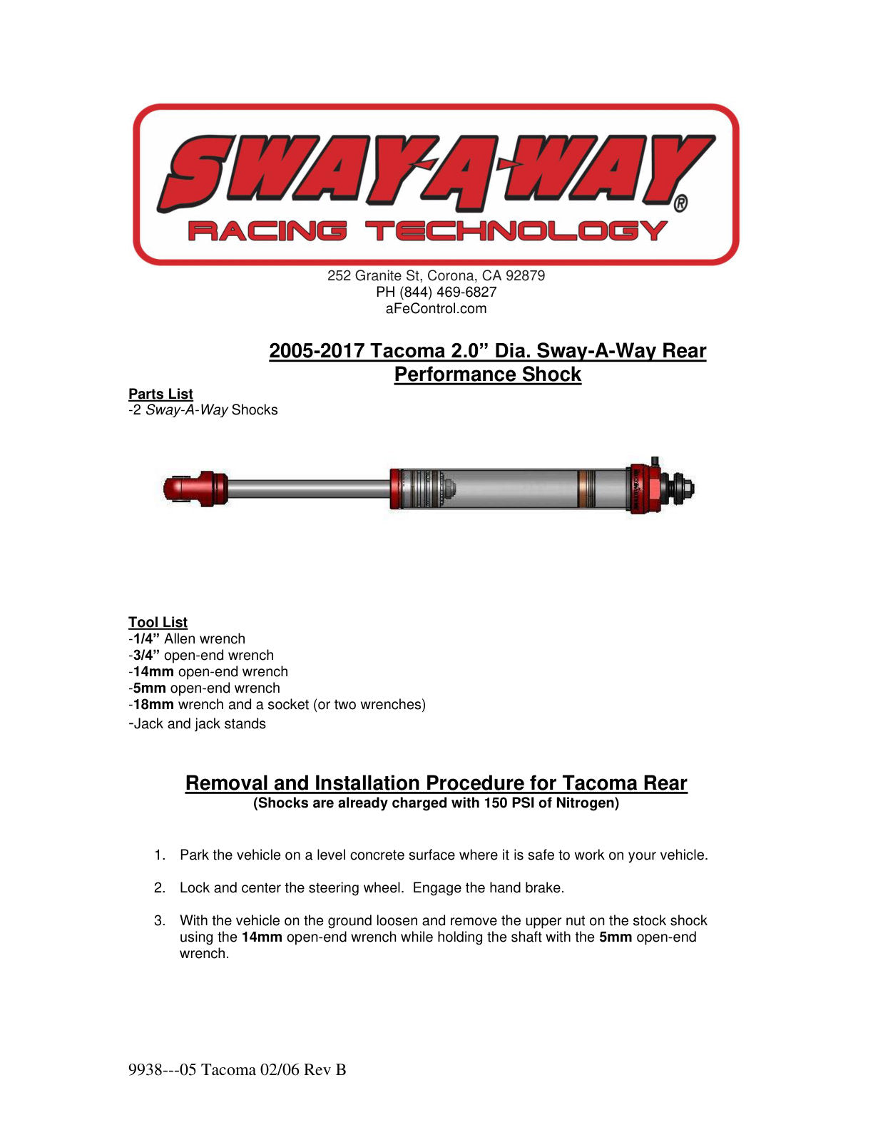 aFe 2.0in Rear Shock Kit | Toyota Tacoma (05-17) (102-0052-01)